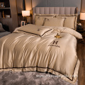 Manufacuter embroidery solid Washed silk bedding set